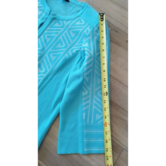 Misook Turquoise Geometric Open Front 3/4 Sleeves Cardingan XL - Picture 9 of 11